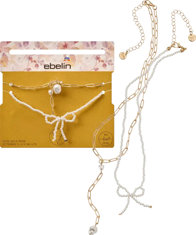 ebelin Halsketten mit Perlen & Schleife, Gold-Optik