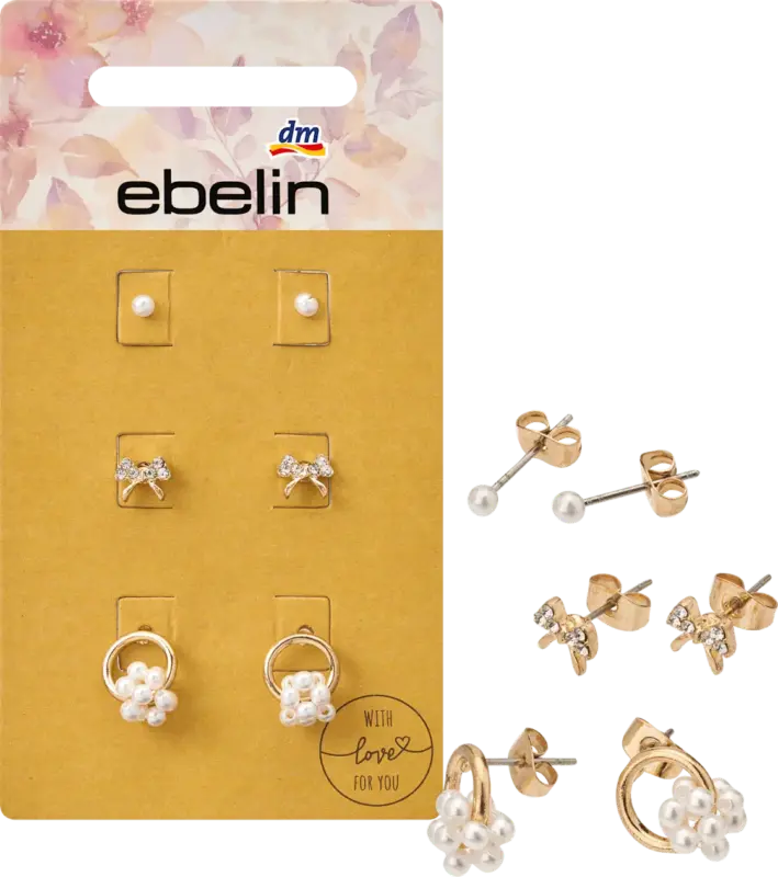 ebelin Ohrstecker mit Perlen & Schleifen, Gold-Optik