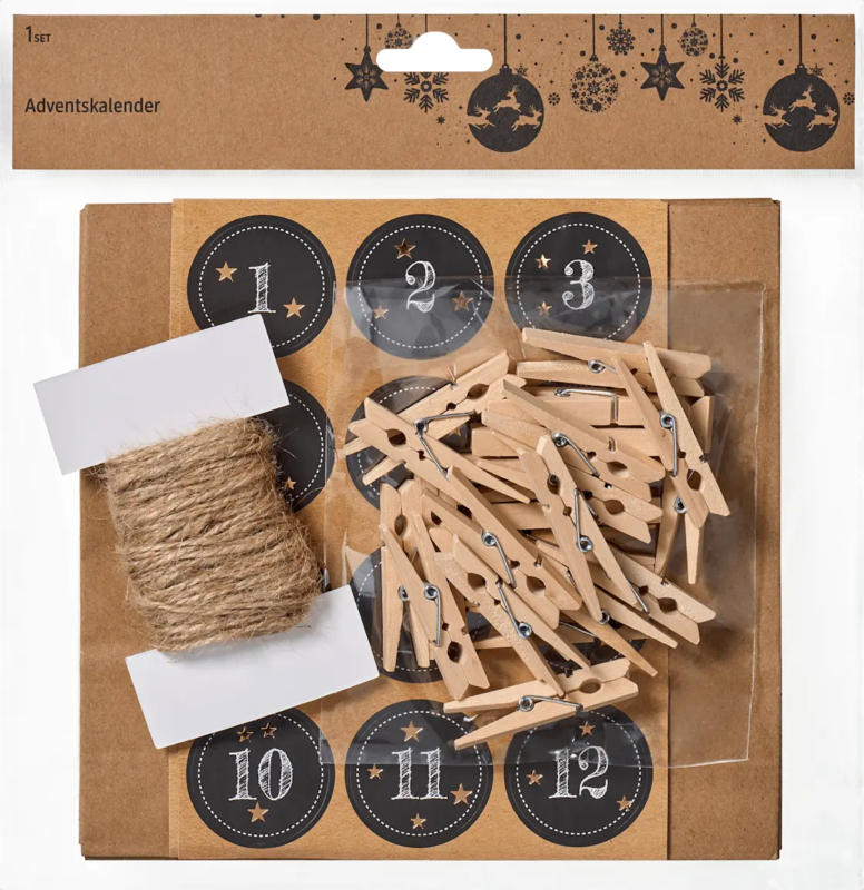 Dekorieren & Einrichten Adventskalender-Set mit Papiertüten, Klammern, Kordel & Aufklebern