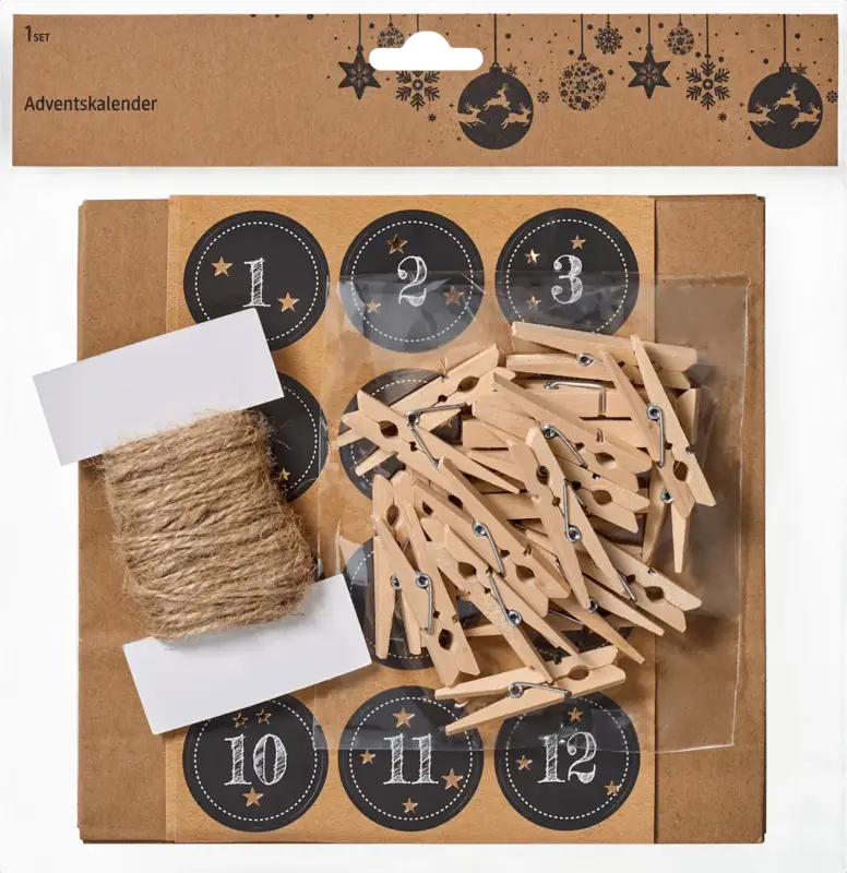 Dekorieren & Einrichten Adventskalender-Set mit Papiert&uuml;ten, Klammern, Kordel & Aufklebern