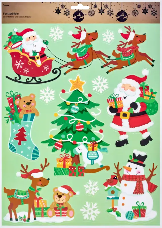 Dekorieren & Einrichten Fensterbild A3 Weihnachtsmotive mit Glitter, bunt