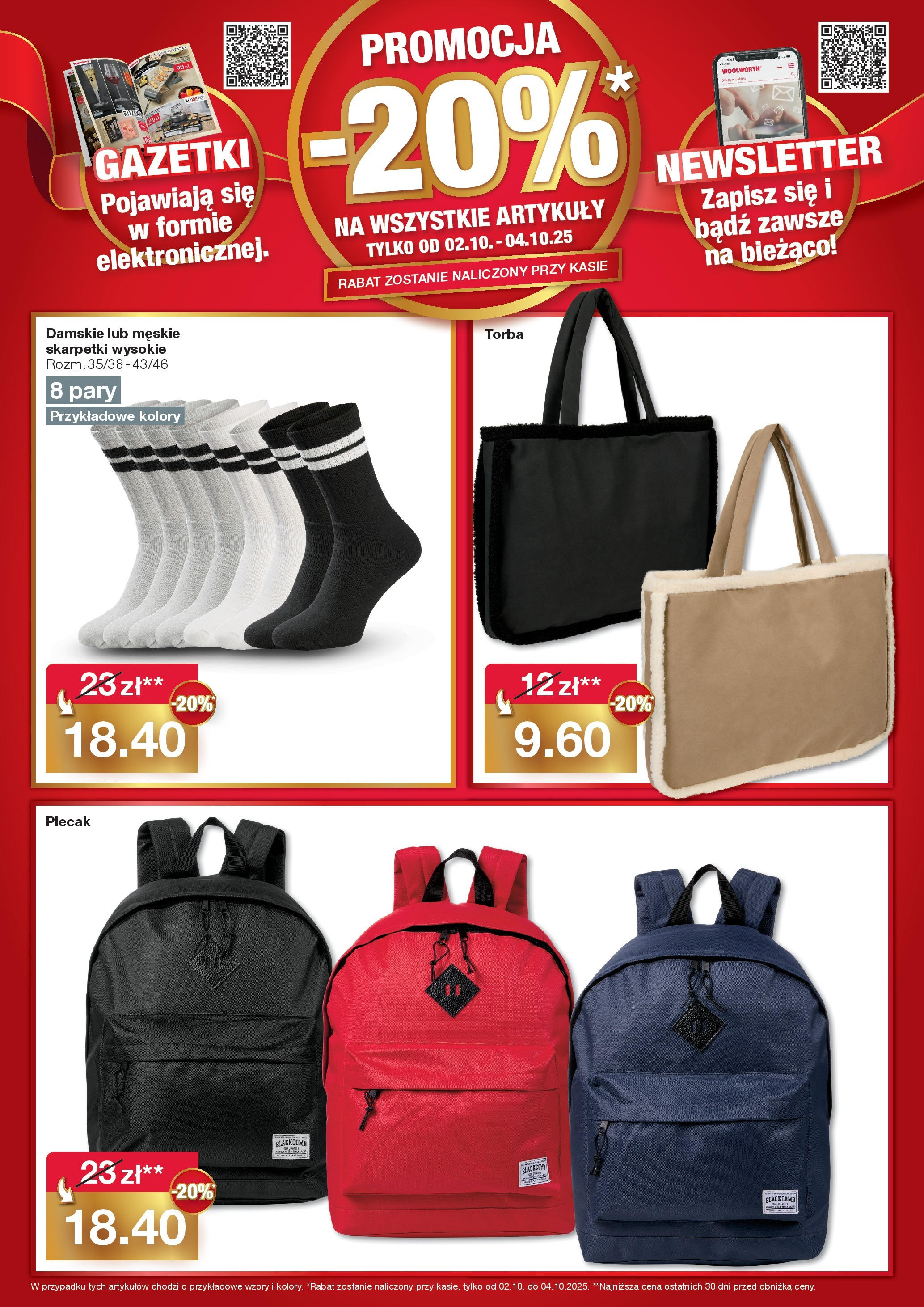 Woolworth Gazetka - Już w Lesznie od (02.10.2025 - 04.10.2025) | Strona: 4 | Produkty: Plecak, Skarpetki, Torba