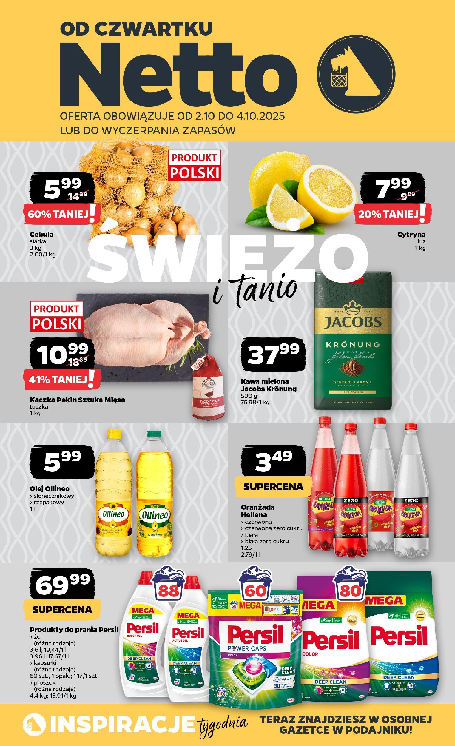 Netto gazetka - Spożywcza od 02.10.2025 - Aktualne promocje | Strona: 1 | Produkty: Persil, Kaczka, Siatka, Kawa