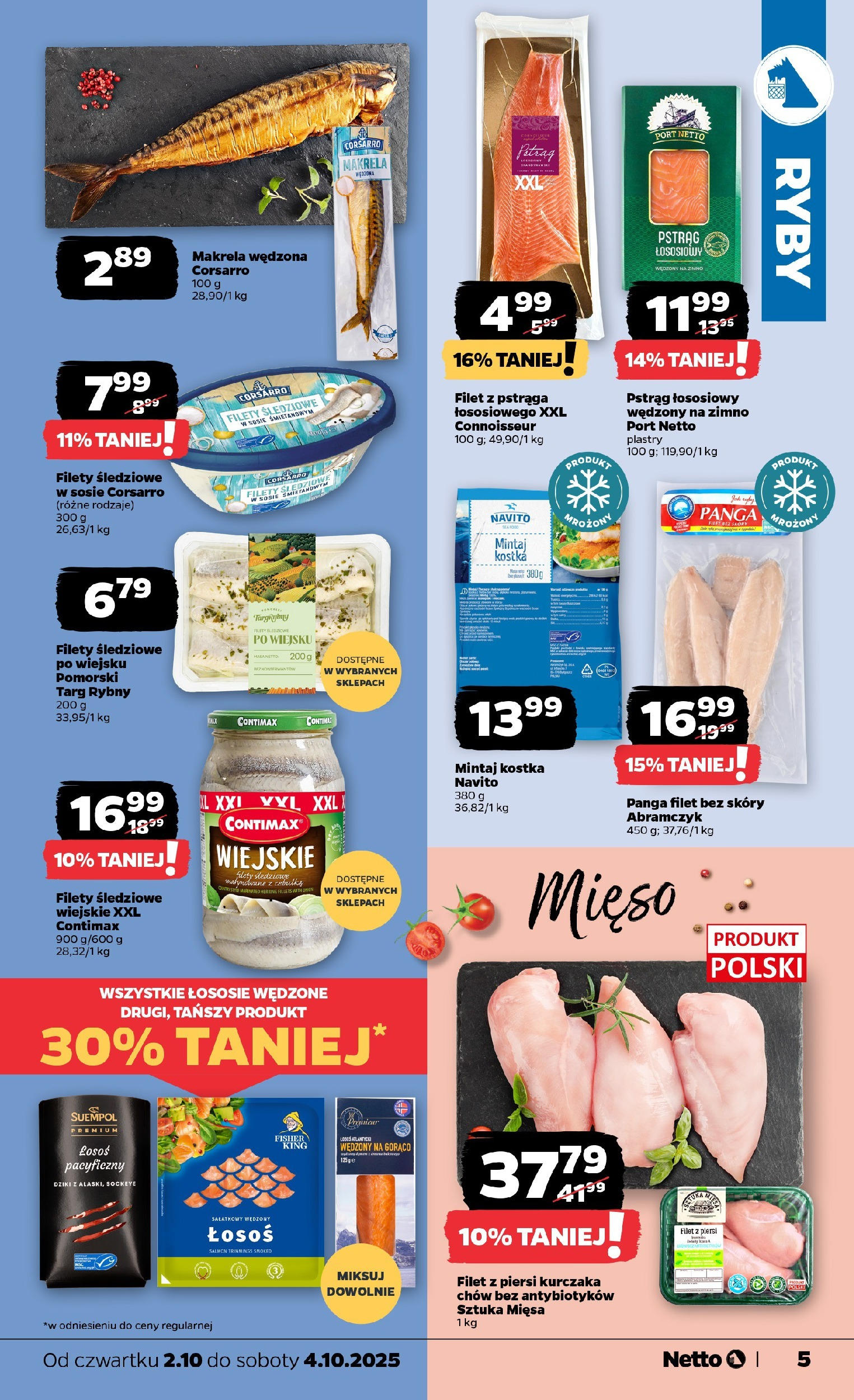 Netto gazetka - Spożywcza od 02.10.2025 - Aktualne promocje | Strona: 5 | Produkty: Piersi, Mięso, Makrela wędzona, Makrela