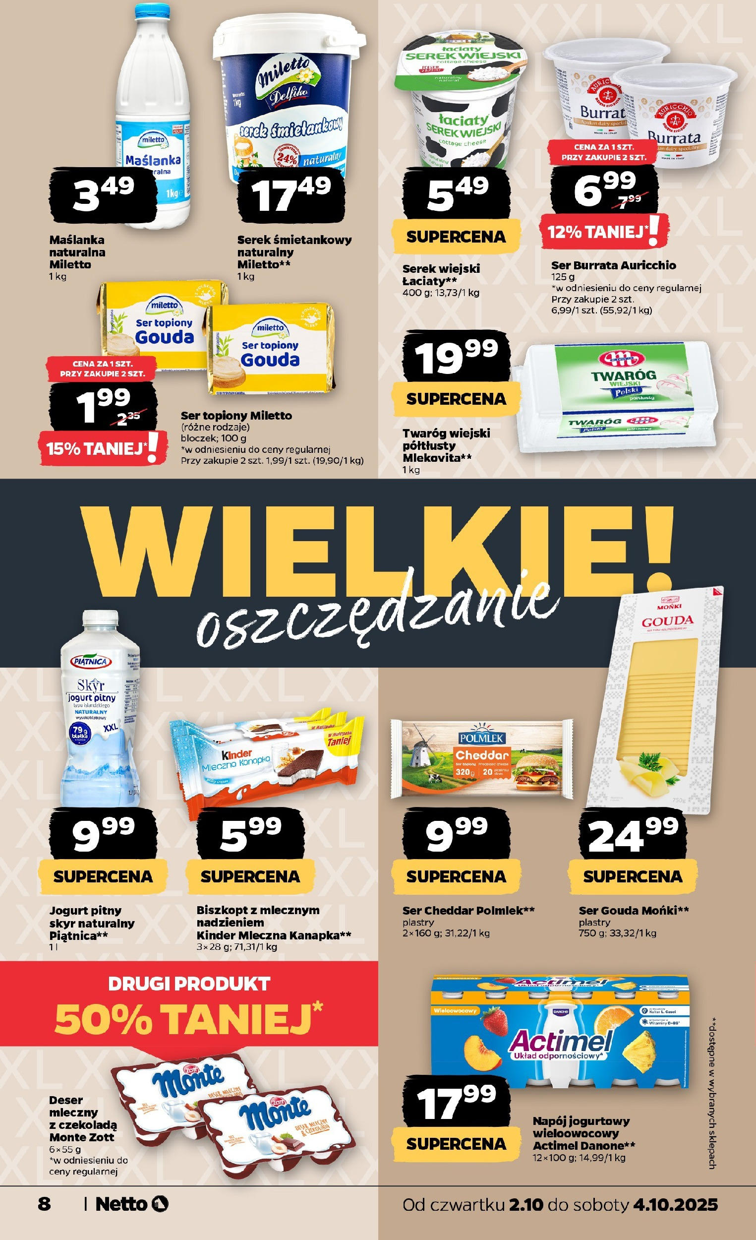 Netto gazetka - Spożywcza od 02.10.2025 - Aktualne promocje | Strona: 8 | Produkty: Maślanka, Cheddar, Ser gouda, Ser cheddar