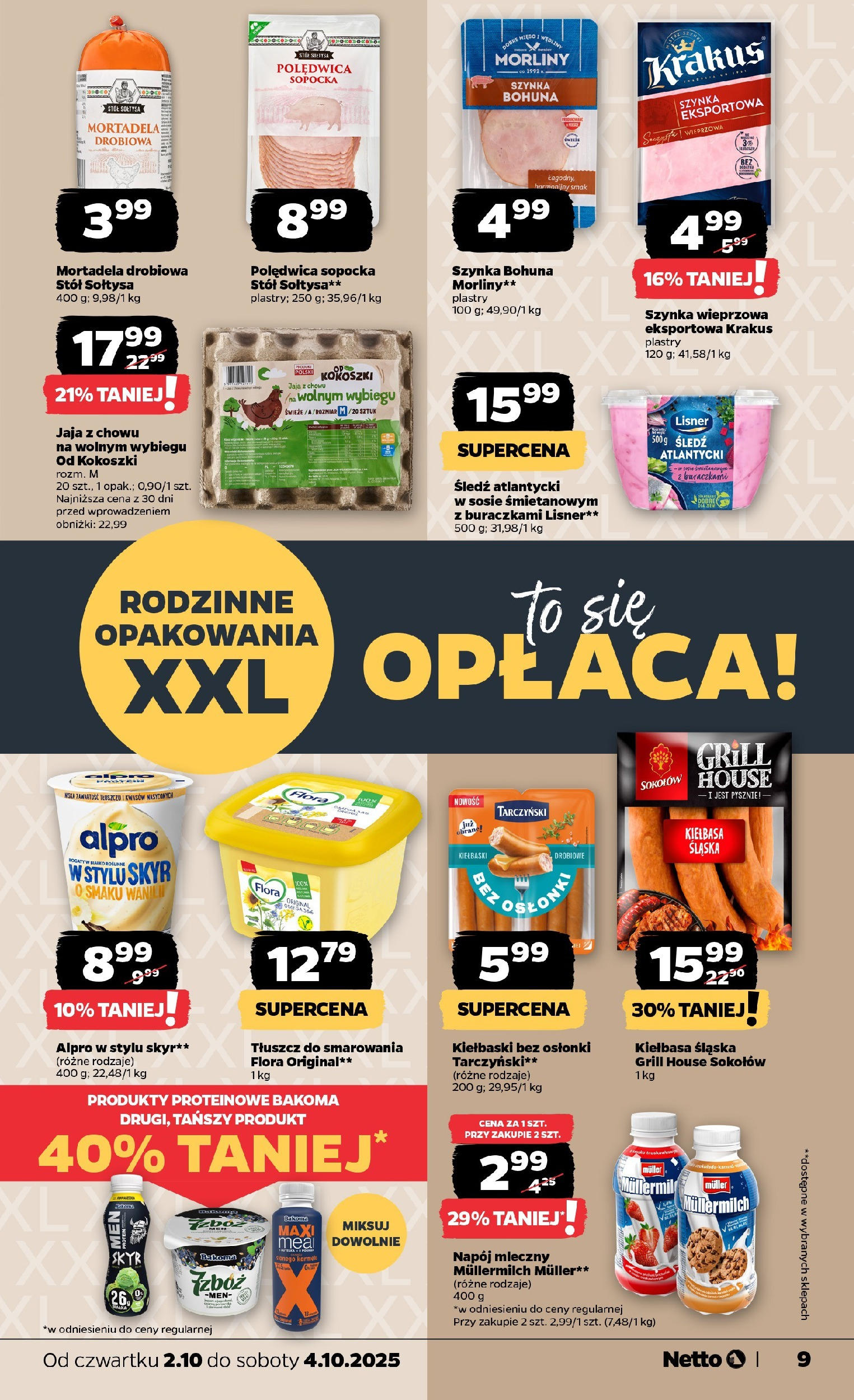 Netto gazetka - Spożywcza od 02.10.2025 - Aktualne promocje | Strona: 9 | Produkty: Szynka wieprzowa, Stół, Kiełbasa śląska, Jaja