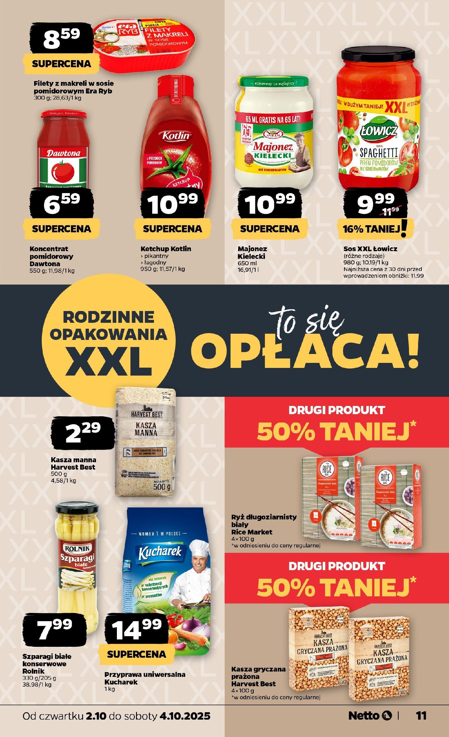 Netto gazetka - Spożywcza od 02.10.2025 - Aktualne promocje | Strona: 11 | Produkty: Ketchup, Kasza manna, Szparagi, Majonez