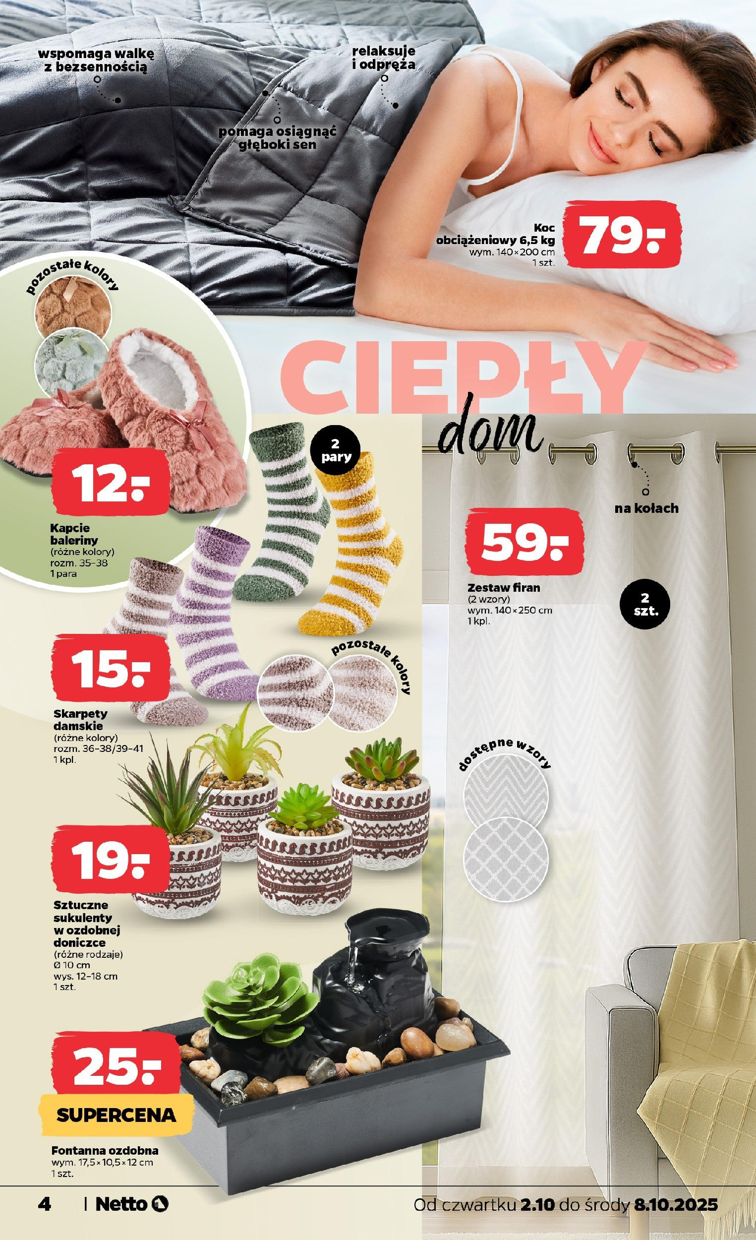 Netto gazetka - Non Food od 02.10.2025 - Aktualne promocje | Strona: 4 | Produkty: Skarpety, Skarpety damskie, Baleriny, Kapcie