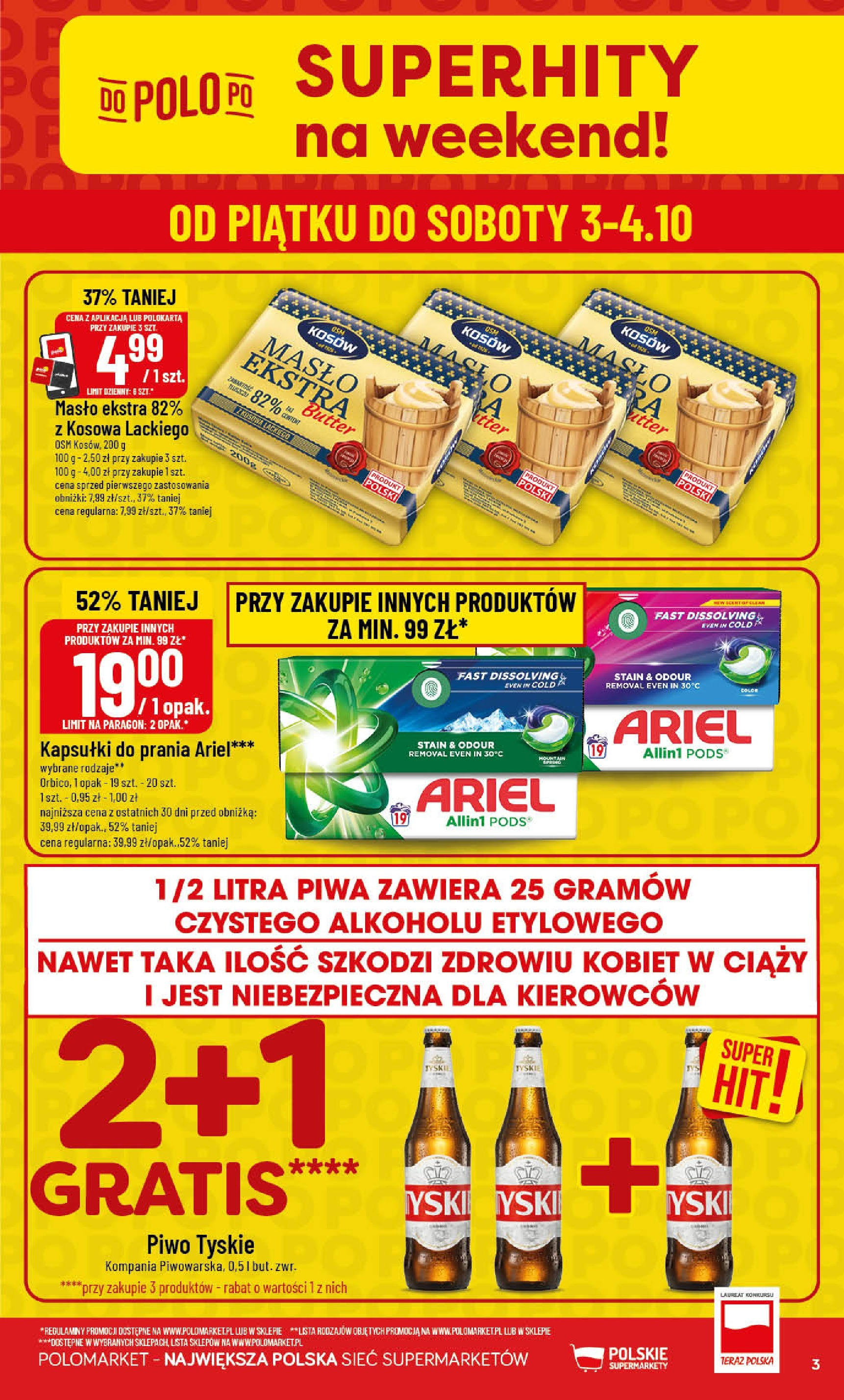POLOmarket gazetka od jutra (01.10.2025) - Nowa PDF | Strona: 3 | Produkty: Ariel, Tyskie, Kapsułki do prania, Piwo