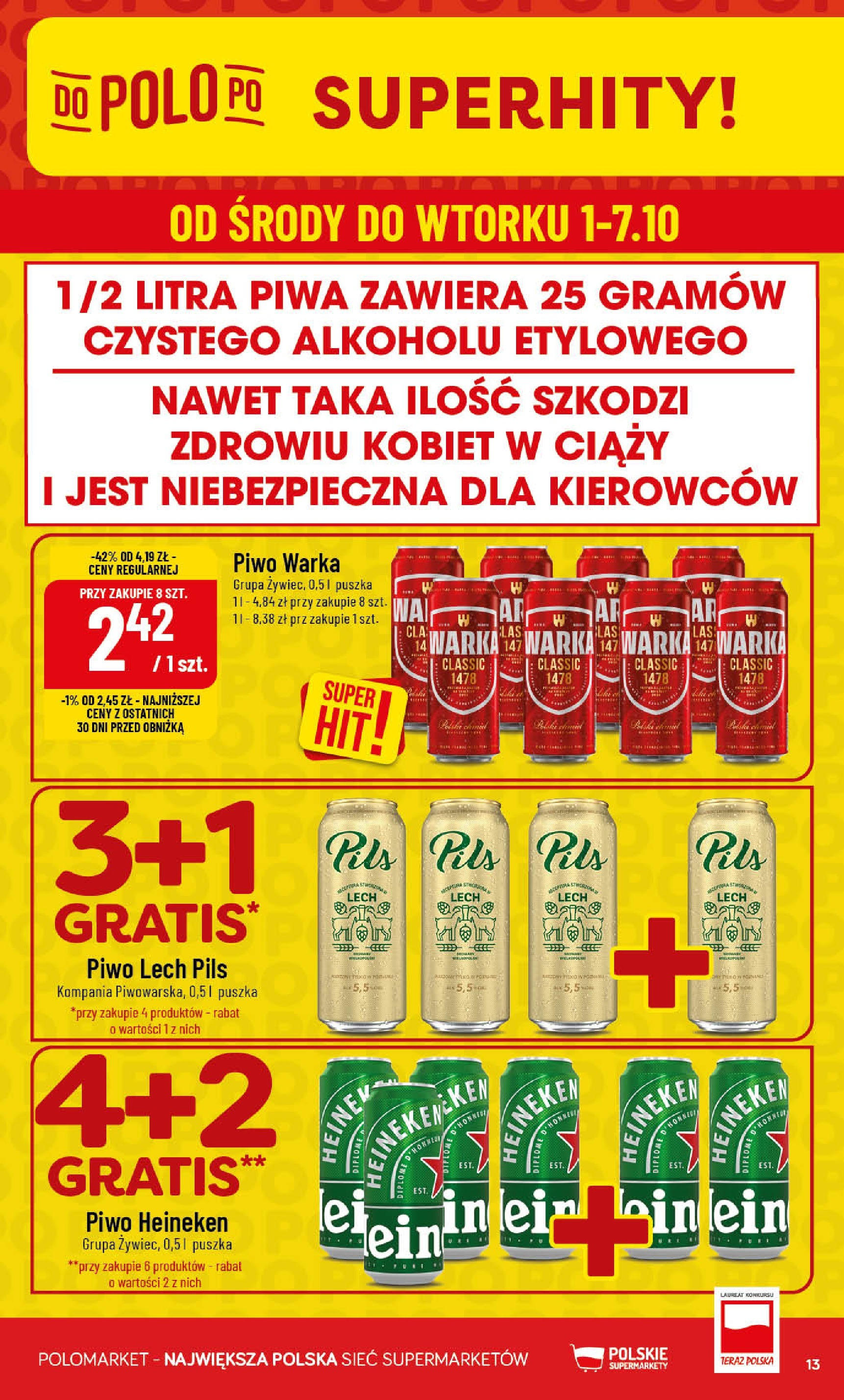 POLOmarket gazetka od jutra (01.10.2025) - Nowa PDF | Strona: 13 | Produkty: Warka, Piwo Warka, Piwo, Heineken