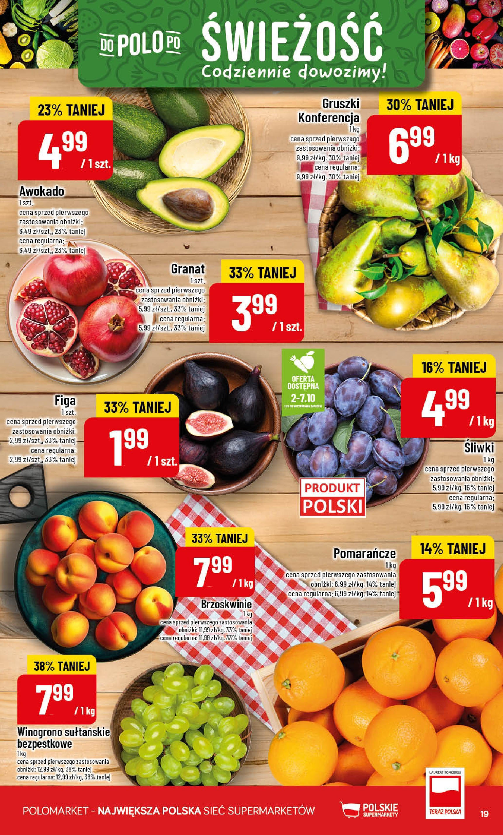 POLOmarket gazetka od jutra (01.10.2025) - Nowa PDF | Strona: 19 | Produkty: Śliwki, Pomarańcze, Brzoskwinie, Awokado