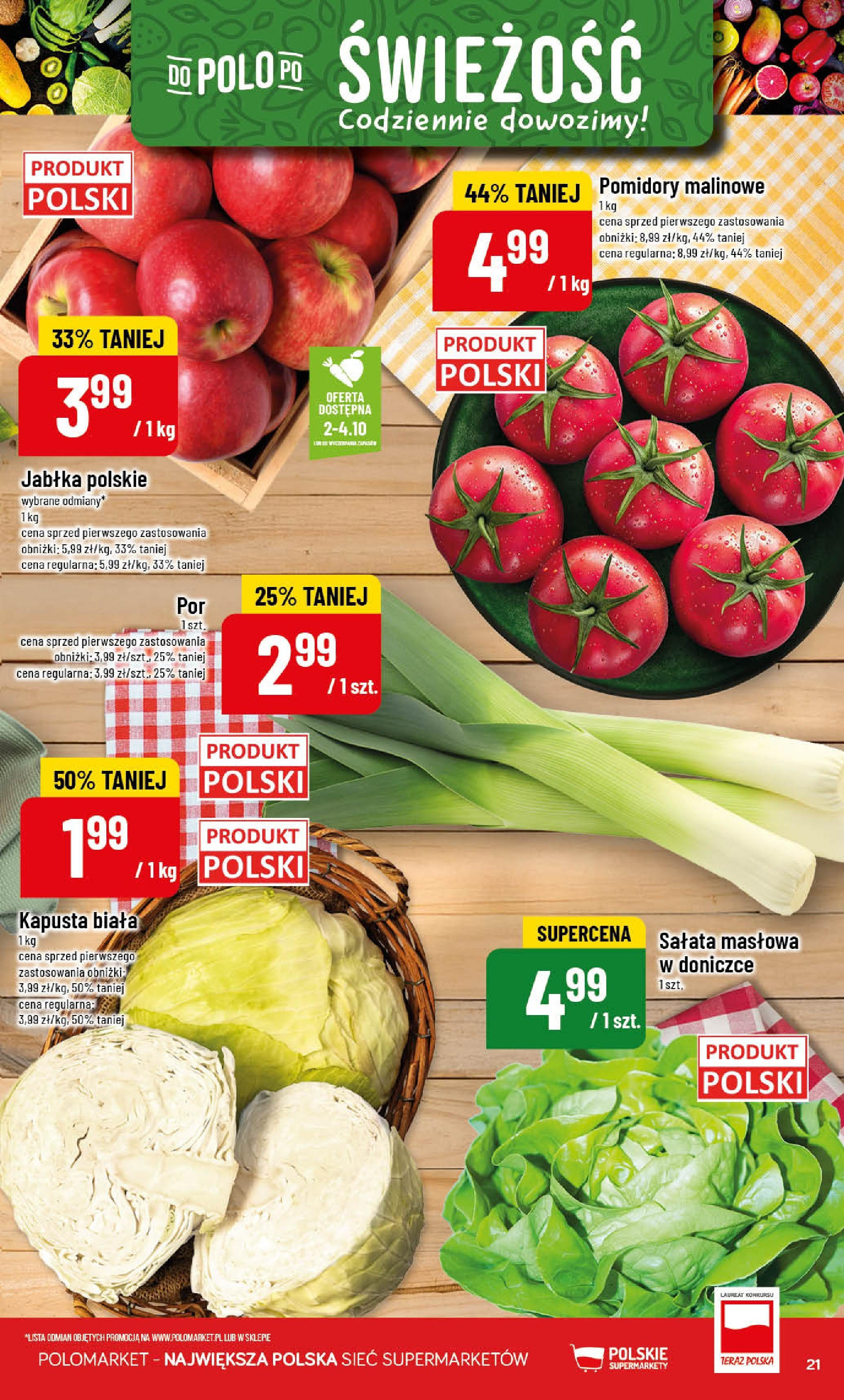 POLOmarket gazetka od jutra (01.10.2025) - Nowa PDF | Strona: 21 | Produkty: Pomidory malinowe, Jabłka, Pomidory, Kapusta biała
