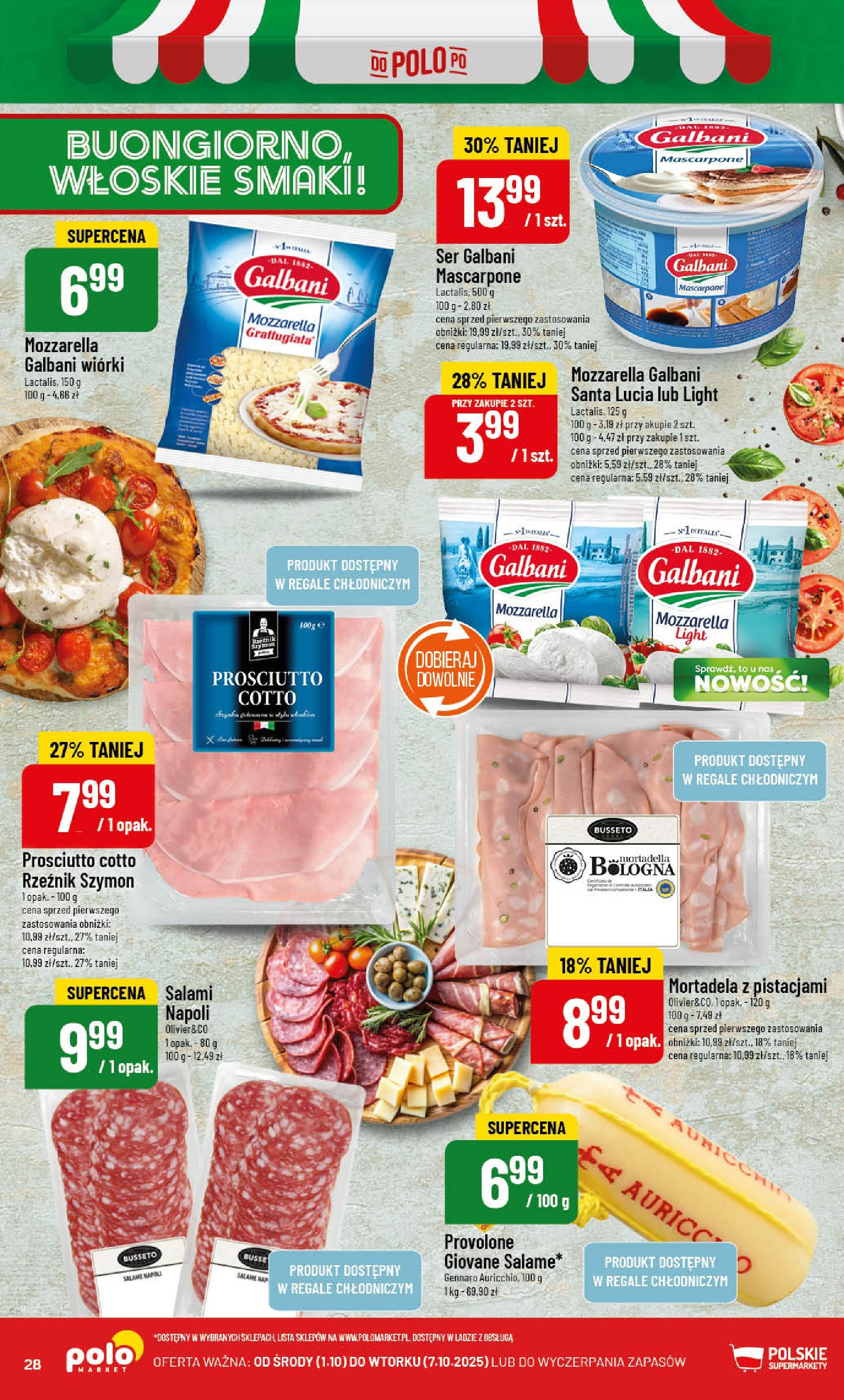 POLOmarket gazetka od jutra (01.10.2025) - Nowa PDF | Strona: 28 | Produkty: Mortadela, Szynka, Salami, Mozzarella
