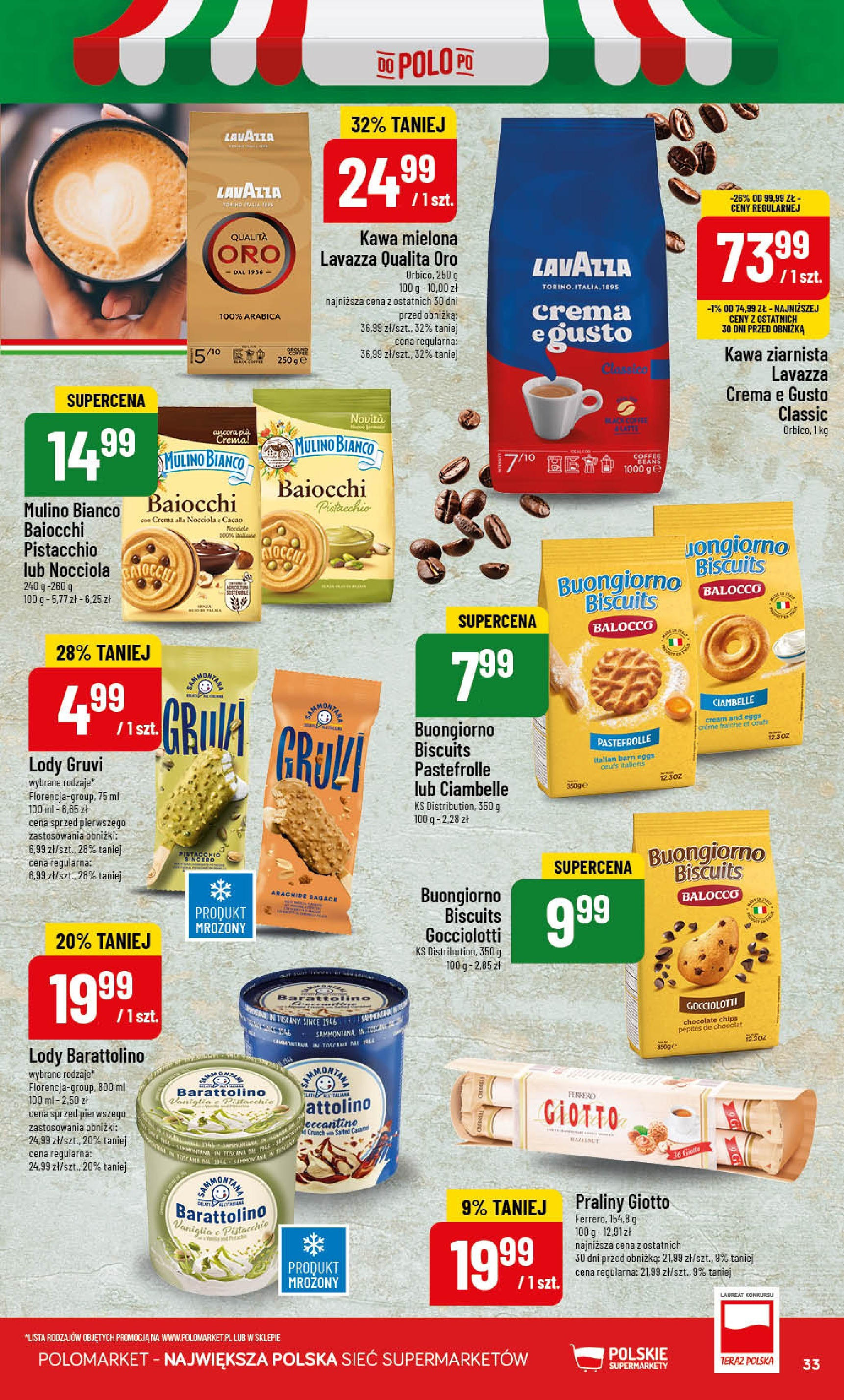 POLOmarket gazetka od jutra (01.10.2025) - Nowa PDF | Strona: 33 | Produkty: Kawa ziarnista Lavazza, Praliny, Lavazza, Lody