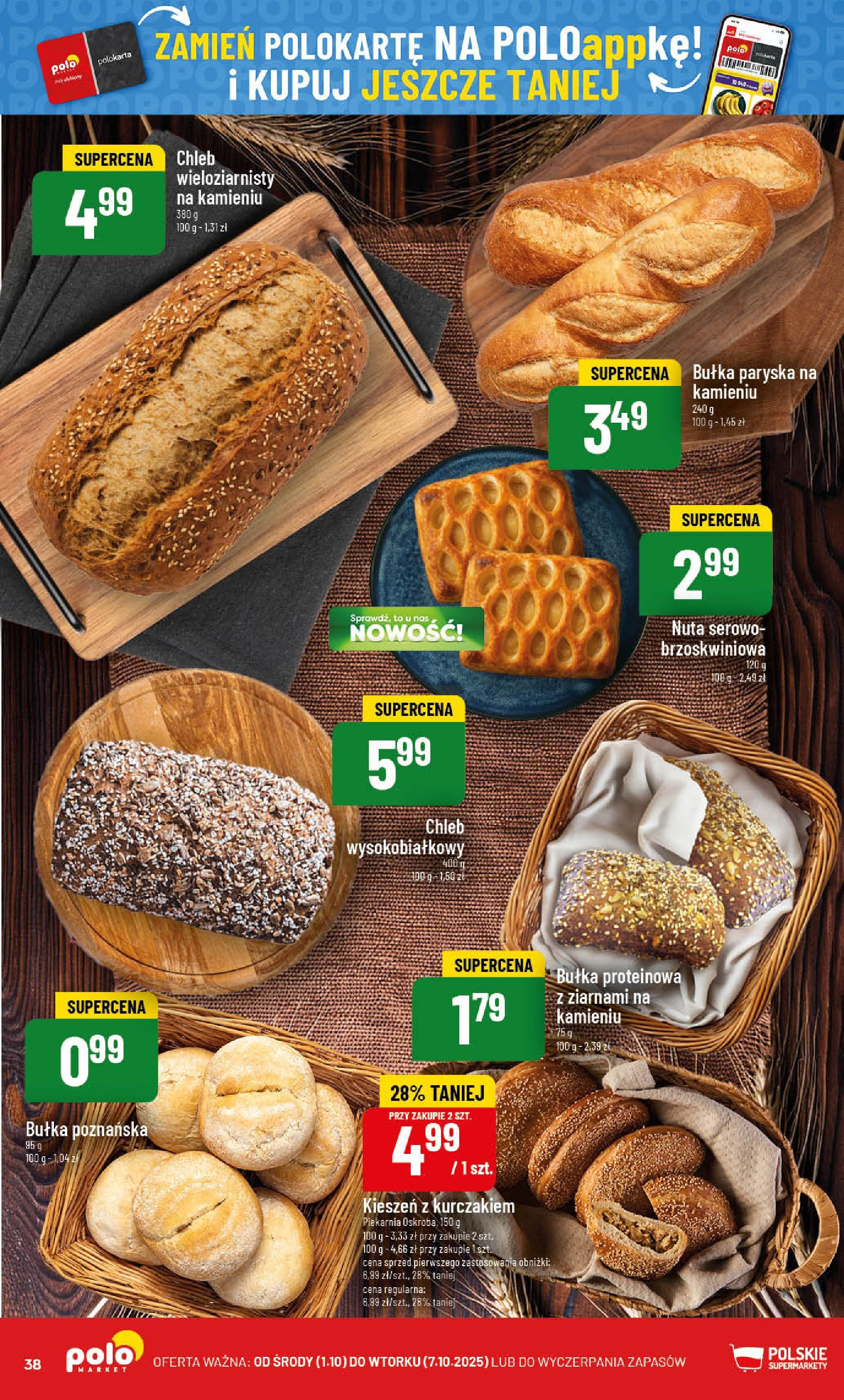 POLOmarket gazetka od jutra (01.10.2025) - Nowa PDF | Strona: 38 | Produkty: Bułka proteinowa, Piekarnia, Bułka poznańska, Chleb wieloziarnisty