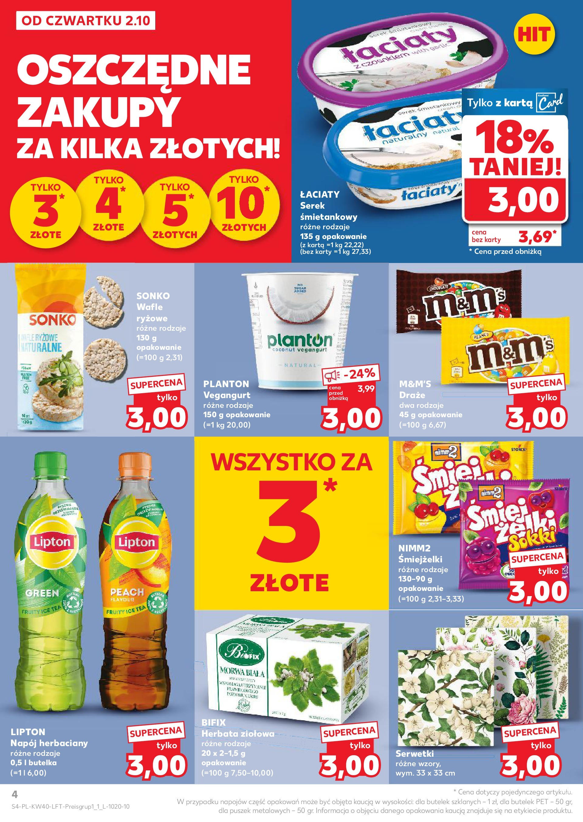 Kaufland gazetka od 02.10.2025 - od jutra PDF | Strona: 4 | Produkty: Wafle, Serek, Ice Tea, Wafle ryżowe
