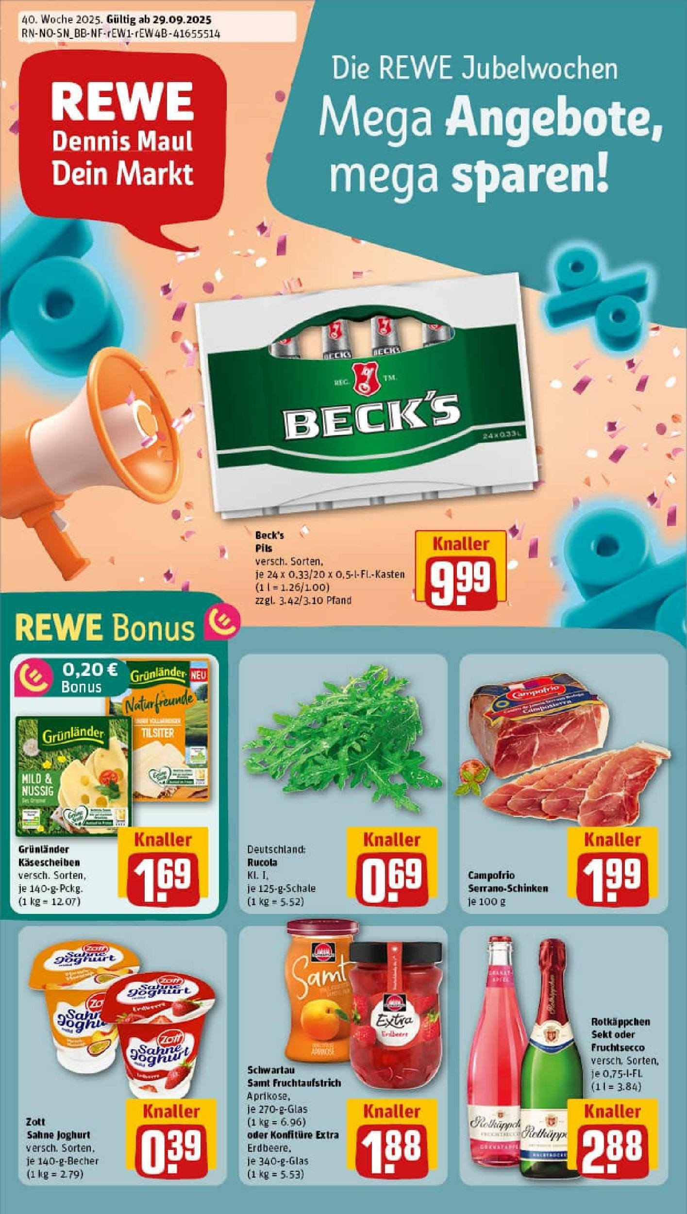 REWE Prospekt ab 28.09.2025 zum Blättern » Angebote | Seite: 1 | Produkte: Joghurt, Sekt, Rotkäppchen, Sahne