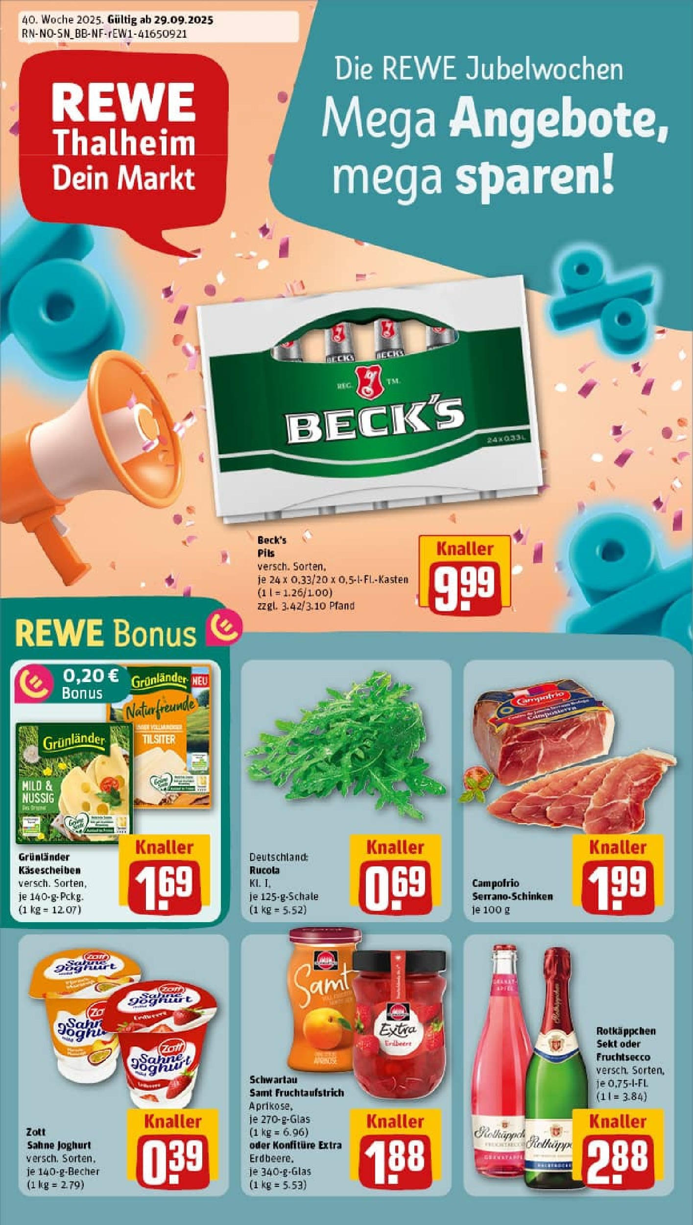 REWE Prospekt ab 29.09.2025 zum Blättern » Angebote | Seite: 1 | Produkte: Joghurt, Schwartau samt, Sekt, Grunlander