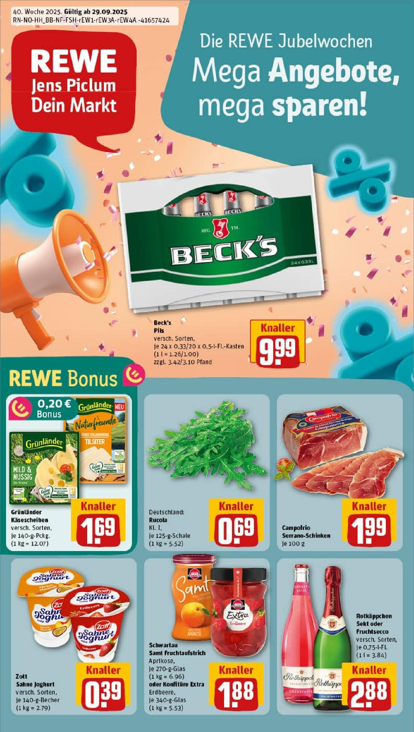 REWE Prospekt ab 29.09.2025 zum Blättern » Angebote | Seite: 1 | Produkte: Rotkappchen sekt, Rucola, Grunlander, Rotkäppchen
