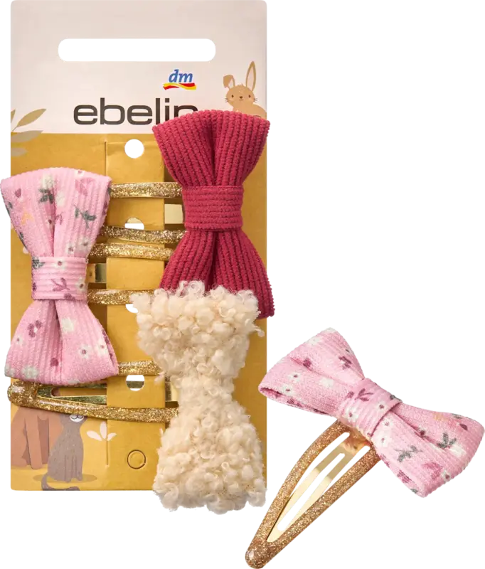 ebelin Haarclips mit Schleifen, Rot, Rosa, Teddy