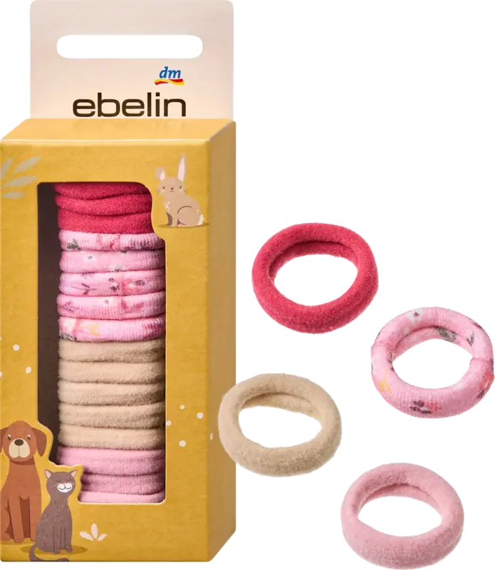 ebelin Haargummis in Box, Rot, Rosa, Beige