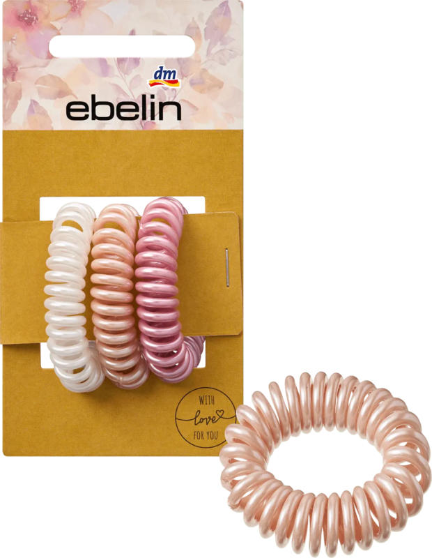 ebelin Spiralhaarhaargummis, weiß/peach/rosa