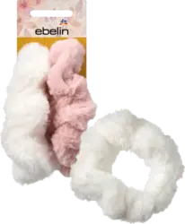 ebelin Scrunchies in Felloptik, weiß/rosa