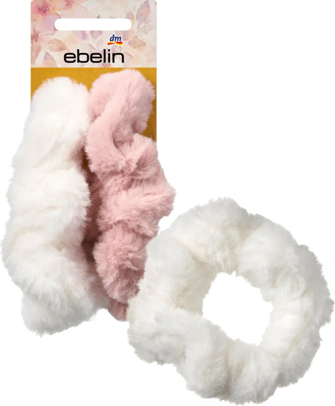 ebelin Scrunchies in Felloptik, weiß/rosa