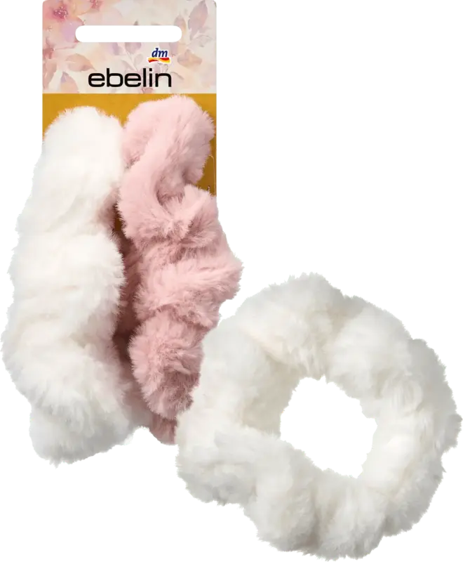 ebelin Scrunchies in Felloptik, weiß/rosa