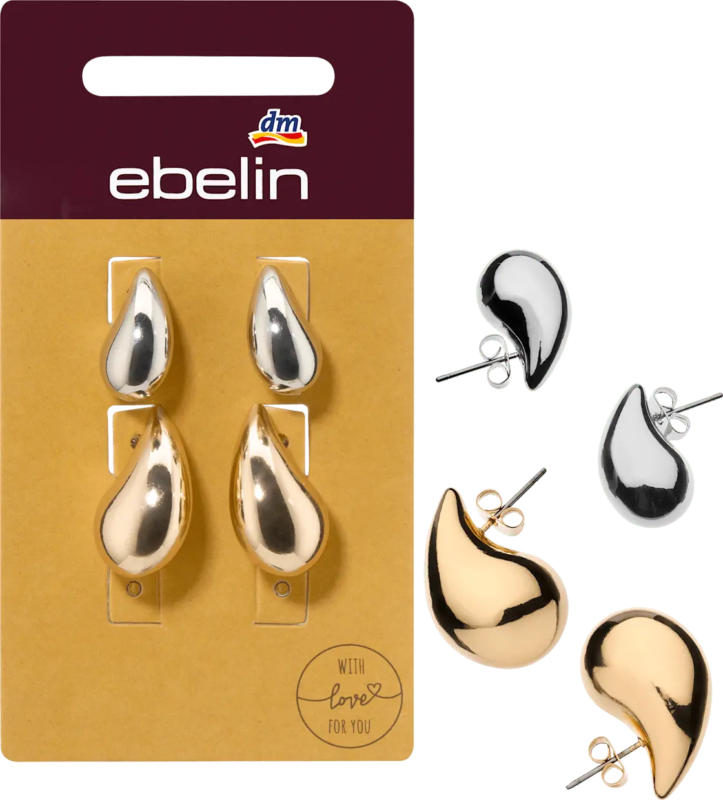 ebelin Ohrstecker Tropfenform, Gold- & Silber-Optik