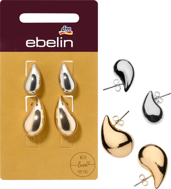 ebelin Ohrstecker Tropfenform, Gold- & Silber-Optik