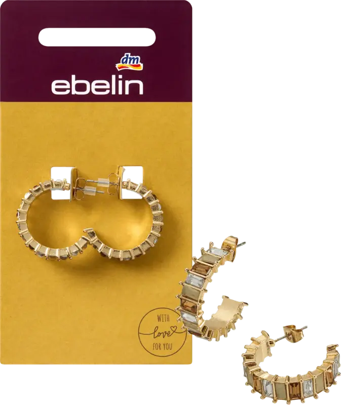 ebelin Creolen mit Strasssteinen, Gold-Optik