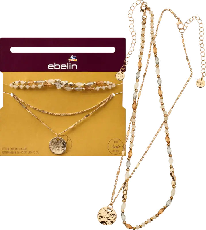 ebelin Halskette mit Perlen und Anhänger, Gold-Optik