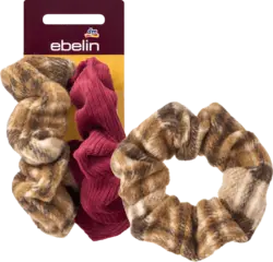 ebelin Scrunchies, Braun-kariert, Kirschrot