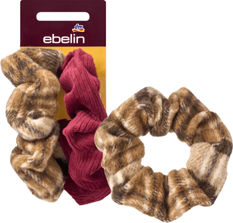 ebelin Scrunchies, Braun-kariert, Kirschrot