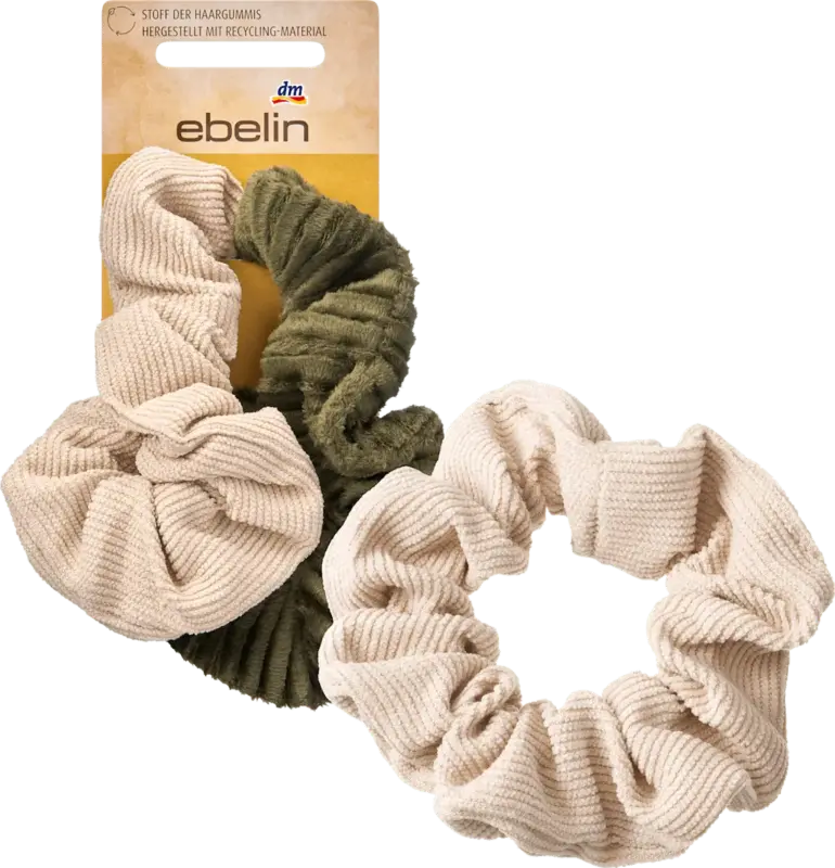 ebelin Scrunchies Kord recycelt, Creme, Grün
