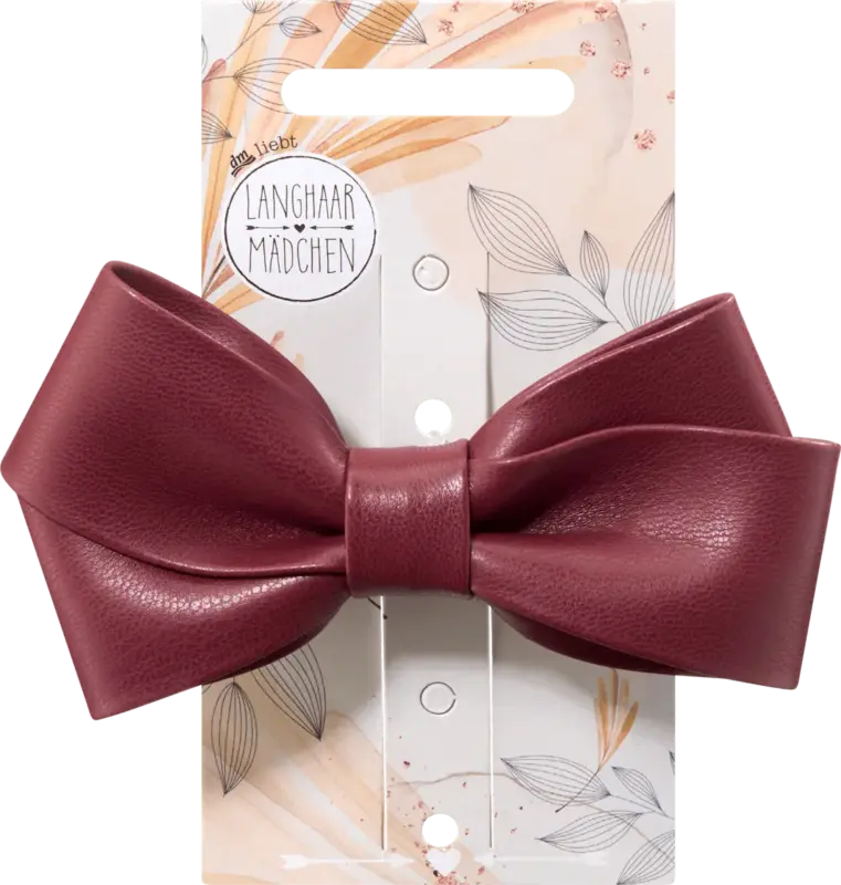 Langhaarmädchen Patentspange Schleife Leder-Optik, Dunkelrot