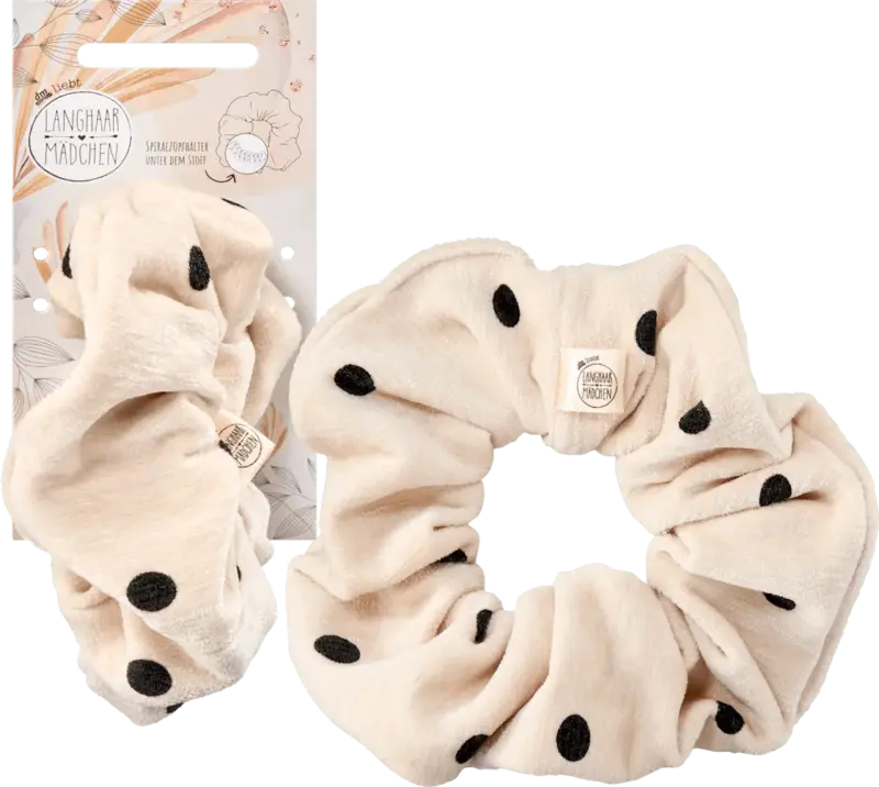 Langhaarmädchen Scrunchies Polka Dots, Beige-Schwarz