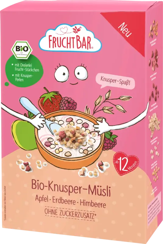 FruchtBar Kinder Knusper-Müsli Apfel, Erdbeere & Himbeere ab 12 Monaten