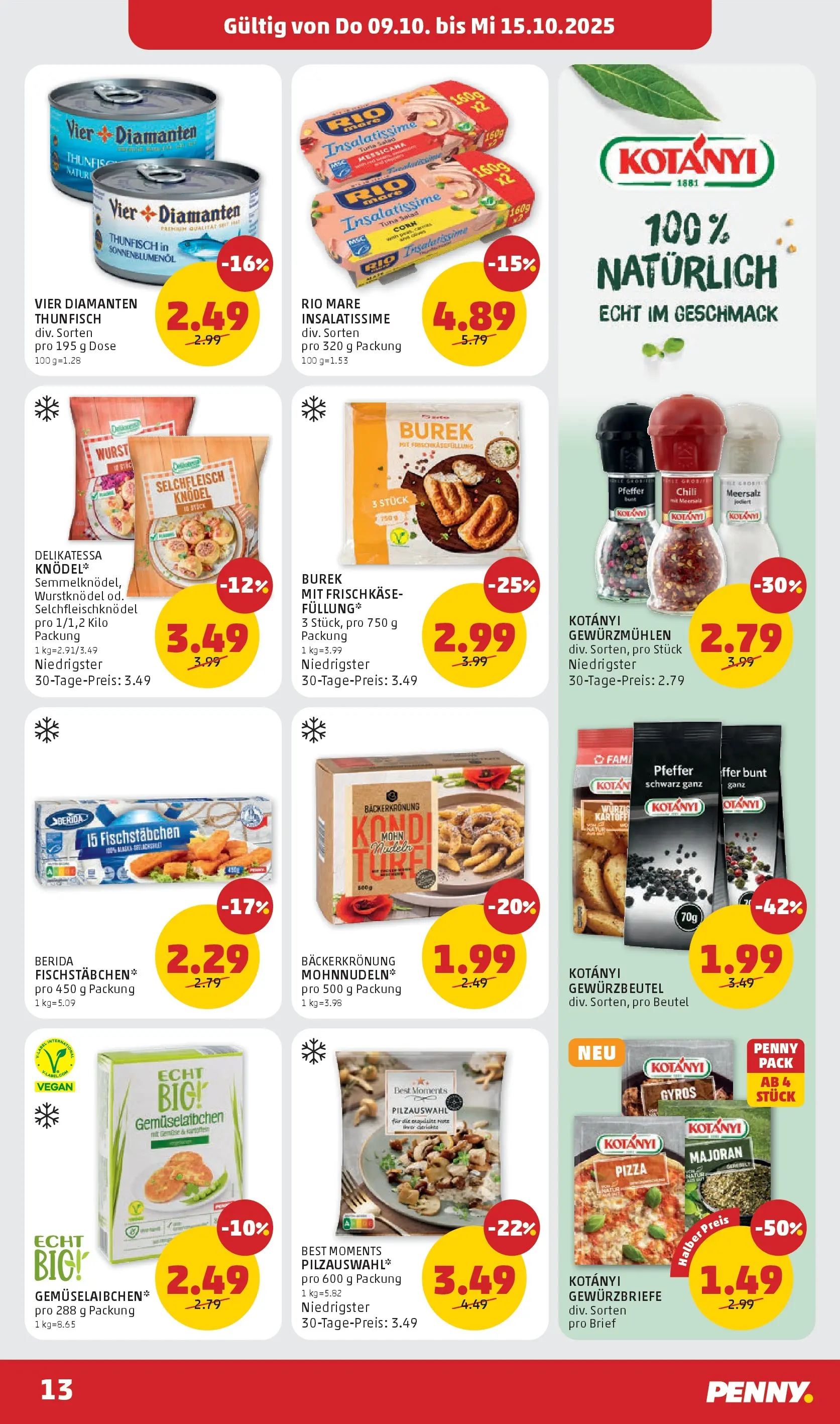 Penny Markt Flugblatt ab (09.10.2025) - Angebote, Prospekt | Seite: 13 | Produkte: Gemüse, Wurst, Chili, Pizza