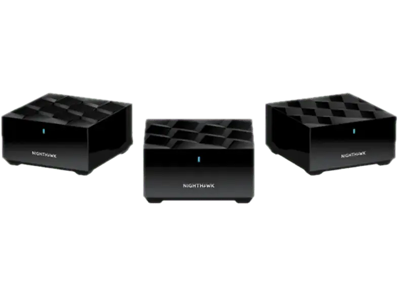NETGEar MK73S-100EUS Nighthawk WLAN-Router, Dual-Band WiFi 6 Mesh-System, 3Gbps, Router + 2 Satelliten, 1 Jahr Armor Internetsicherheit, Schwarz