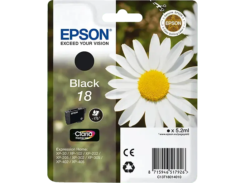 EPSON Gänseblume, 18, Schwarz, C13T18014012; Tintenpatrone