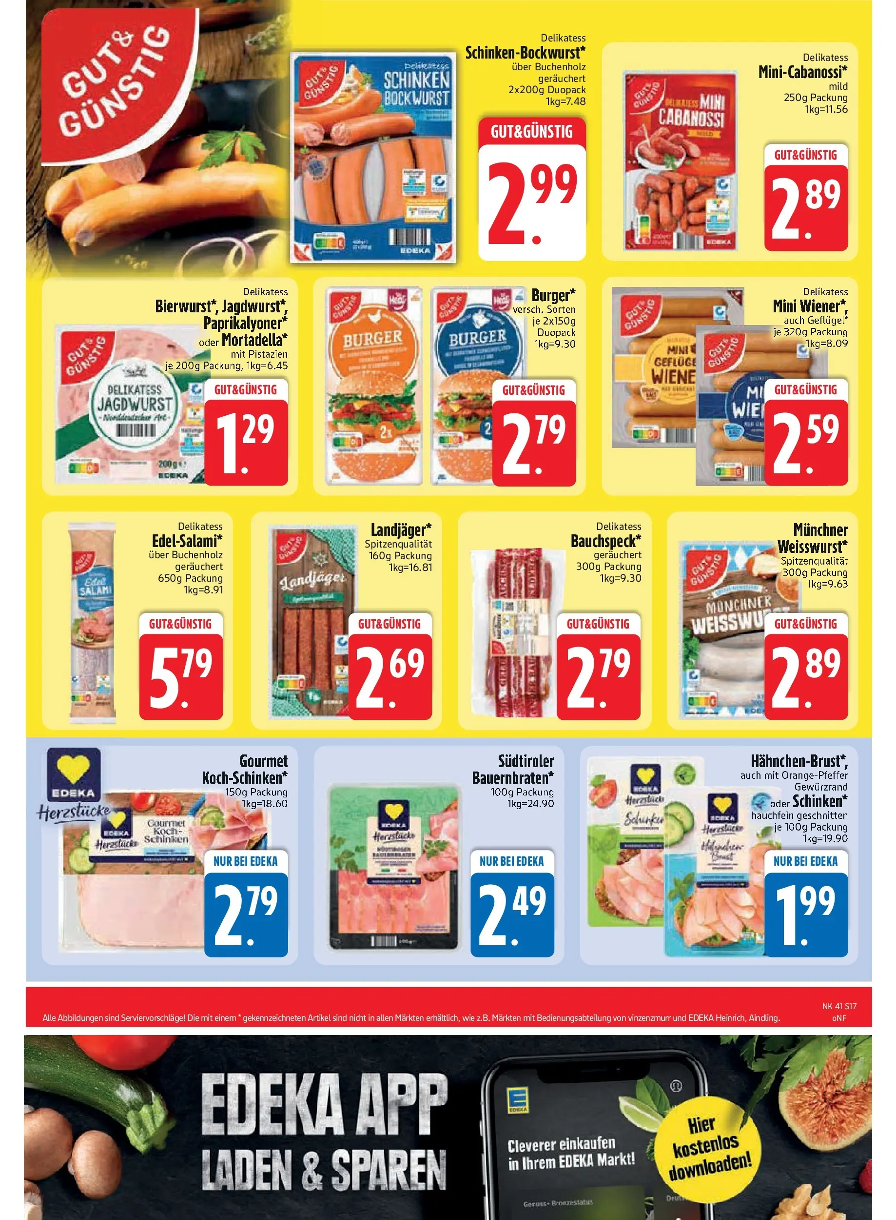 Edeka prospekt Neusäß-Steppach	 (ab 06.10.2025) » Angebote Online | Seite: 17 | Produkte: Bockwurst, Burger, Salami, Hahnchenbrust