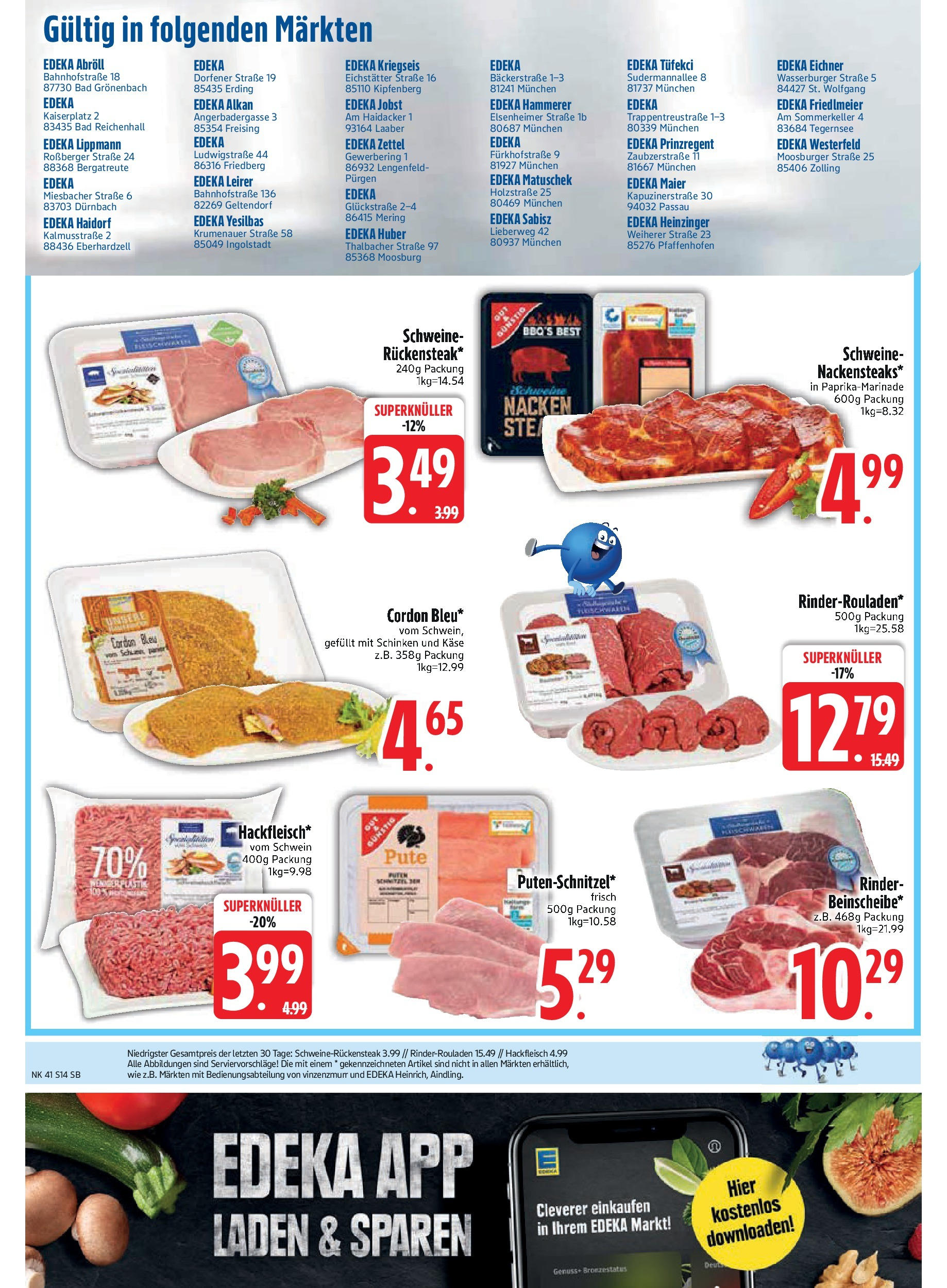 Edeka prospekt Bodenwöhr	 (ab 06.10.2025) » Angebote Online | Seite: 14 | Produkte: Rinderrouladen, Käse, Schinken, Hackfleisch