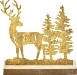 Dekorieren & Einrichten Metallaufsteller, Hirsch mit Wald, gold