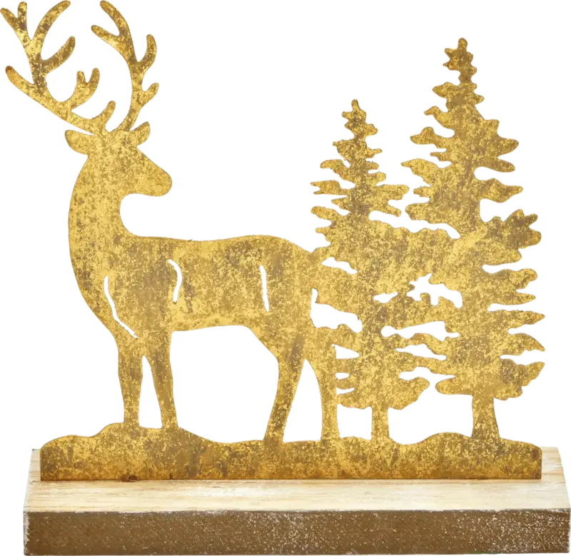 Dekorieren & Einrichten Metallaufsteller, Hirsch mit Wald, gold