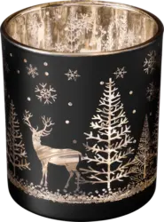 Dekorieren & Einrichten Kerzenhalter aus Glas, Wald & Hirsche, schwarz-gold