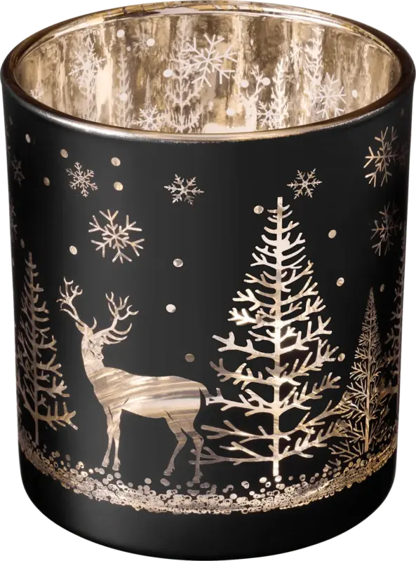 Dekorieren & Einrichten Kerzenhalter aus Glas, Wald & Hirsche, schwarz-gold