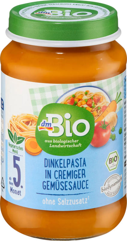 dmBio Menü Dinkelpasta mit Gemüsesauce ab dem 5. Monat
