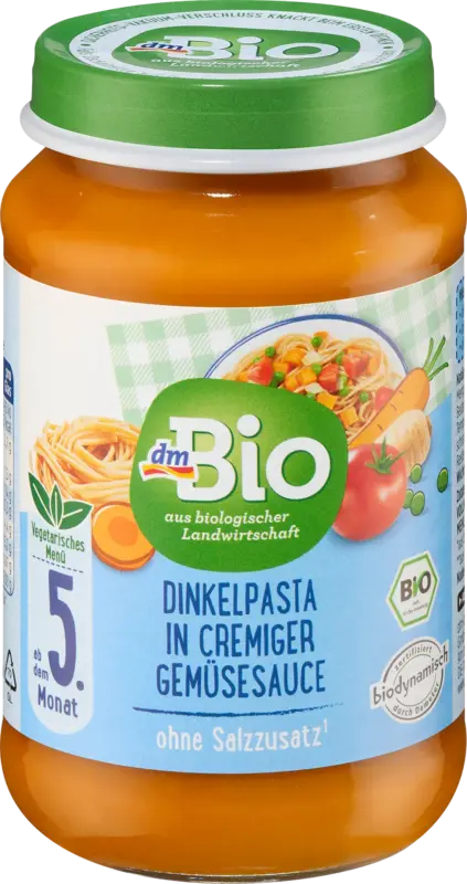 dmBio Menü Dinkelpasta mit Gemüsesauce ab dem 5. Monat